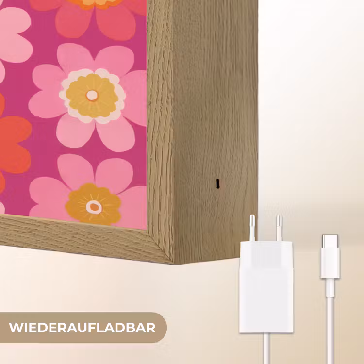 Bloemen - Retro - Kleurrijk Light Box met batterij (Wandlamp) middel 907 -USP_websiteoplaadbaarDE