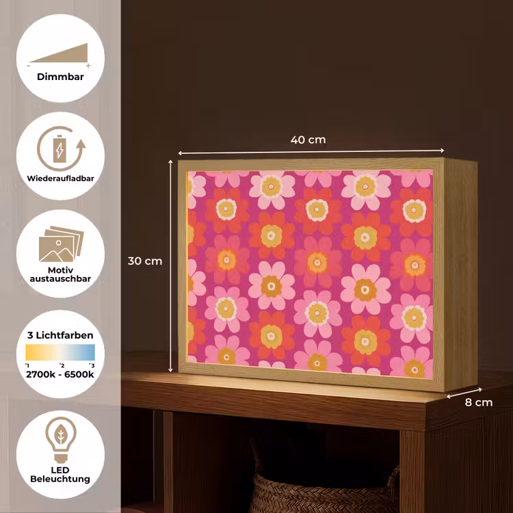 Bloemen - Retro - Kleurrijk Light Box met batterij (Wandlamp) middel 907 -USP_websiteoverzichtDE