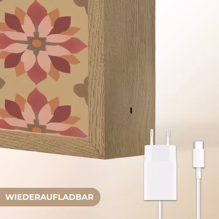 Bloemen - Retro - Groen Light Box met batterij (Wandlamp) middel 907 -USP_websiteoplaadbaarDE