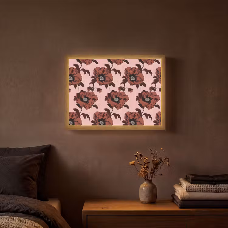 Bloemen - Retro - Rood Light Box met batterij (Wandlamp) middel 907 -sfeer4