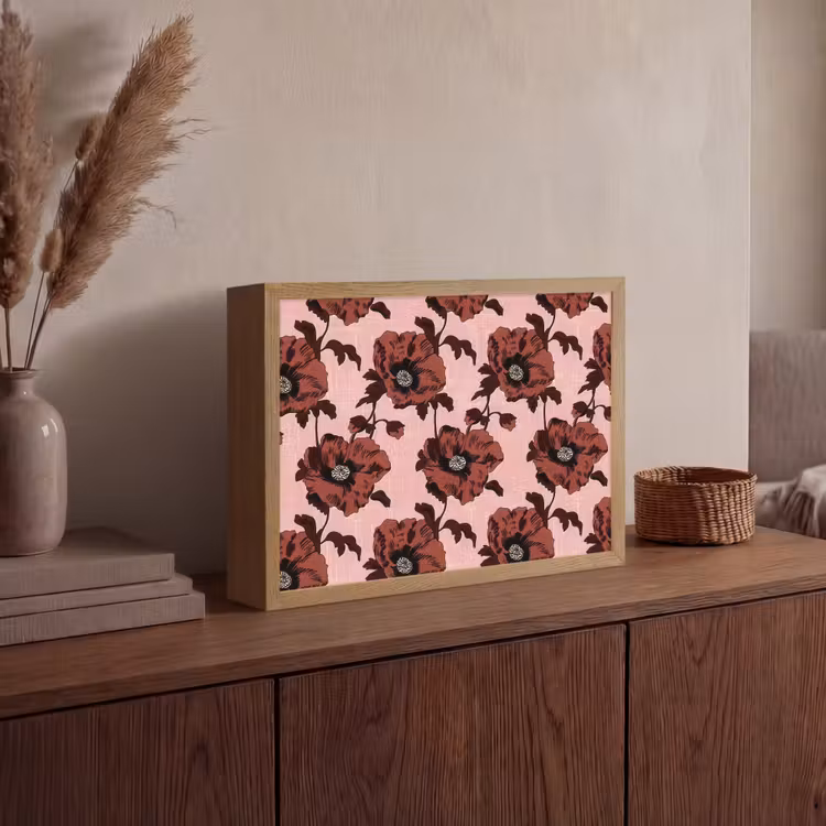 Bloemen - Retro - Rood Light Box met batterij (Wandlamp) middel 907 -sfeer2