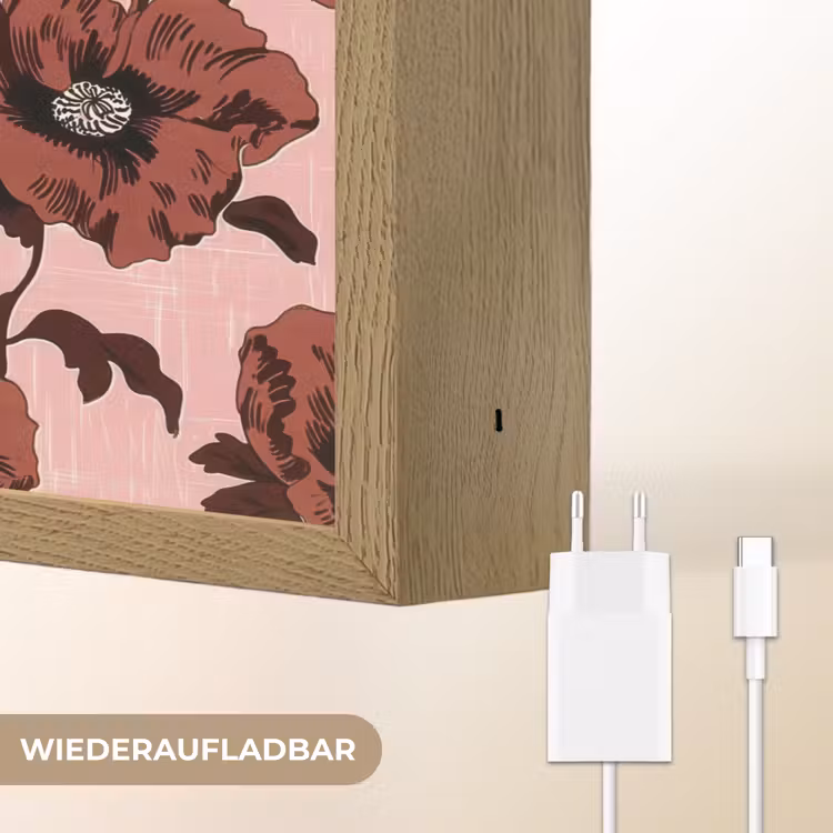 Bloemen - Retro - Rood Light Box met batterij (Wandlamp) middel 907 -USP_websiteoplaadbaarDE