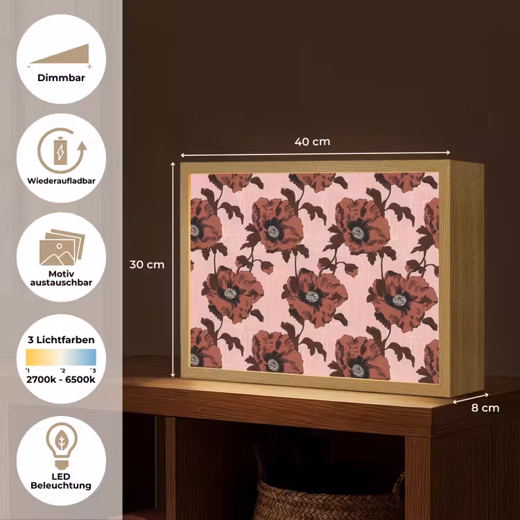 Bloemen - Retro - Rood Light Box met batterij (Wandlamp) middel 907 -USP_websiteoverzichtDE