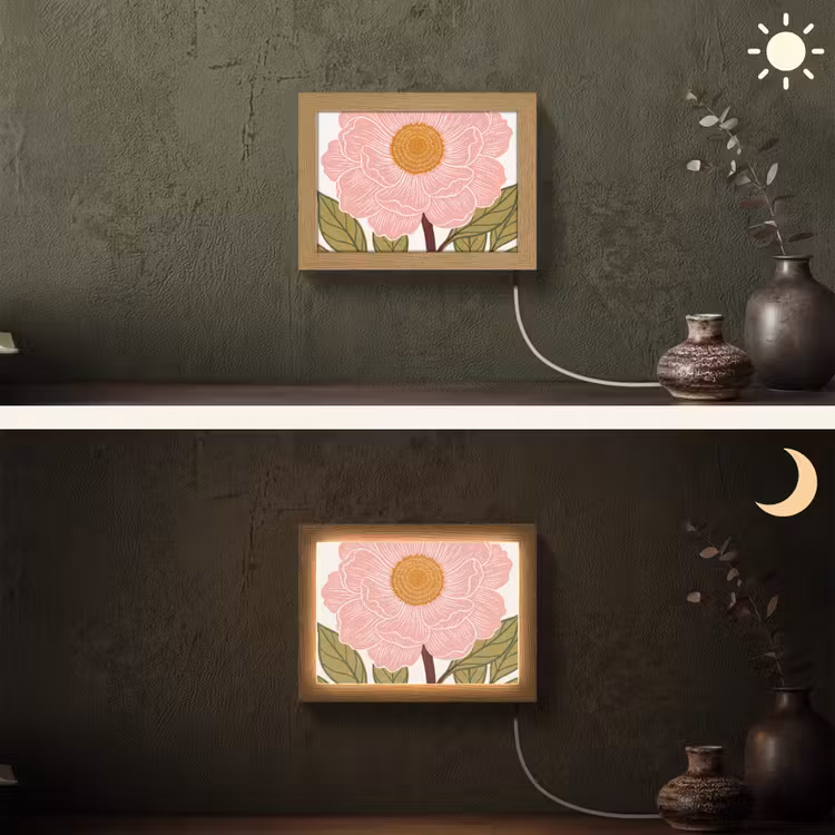 Lightbox - Wandleuchte - Blumen – Rosa – Illustration - Bloemen - Roze - Illustratie Light Box met kabel (Wandlamp) klein