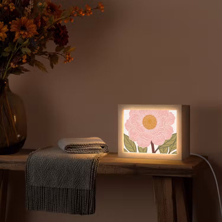 Lightbox - Wandleuchte - Blumen – Rosa – Illustration - Bloemen - Roze - Illustratie Light Box met kabel (Wandlamp) klein