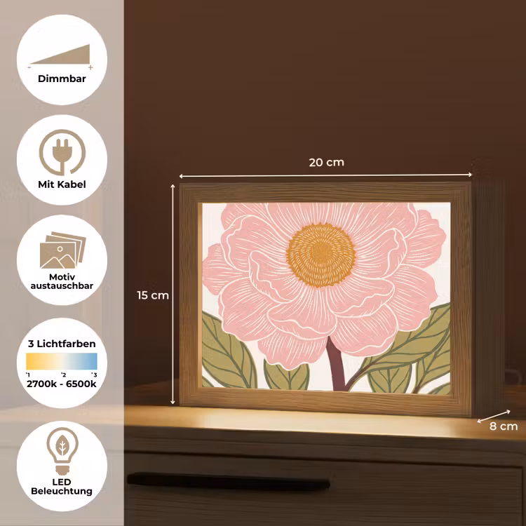 Lightbox - Wandleuchte - Blumen – Rosa – Illustration - Bloemen - Roze - Illustratie Light Box met kabel (Wandlamp) klein
