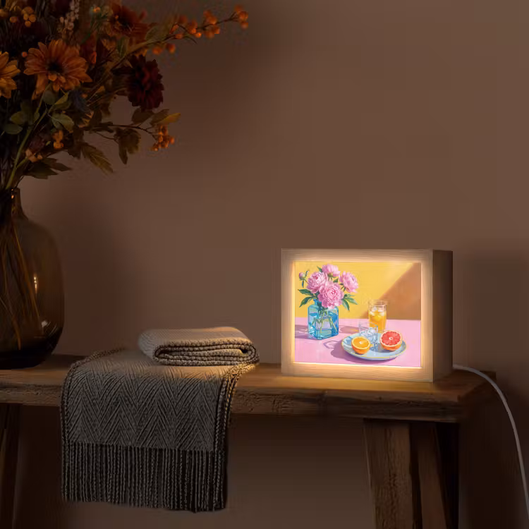 Lightbox - Wandleuchte - Blumen – Rosa – Modern - Bloemen - Roze - Modern Light Box met kabel (Wandlamp) klein