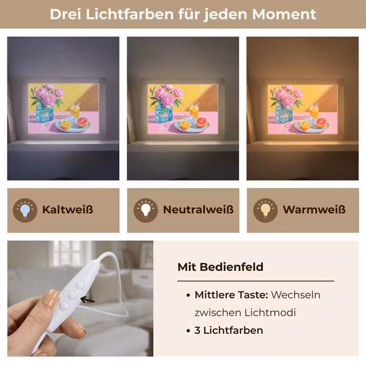 Lightbox - Wandleuchte - Blumen – Rosa – Modern - Bloemen - Roze - Modern Light Box met kabel (Wandlamp) klein