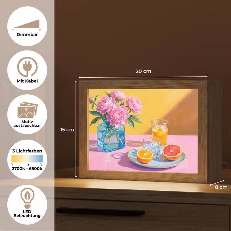 Lightbox - Wandleuchte - Blumen – Rosa – Modern - Bloemen - Roze - Modern Light Box met kabel (Wandlamp) klein