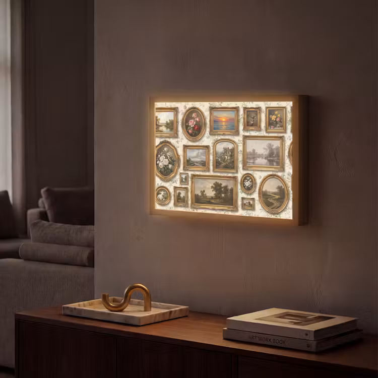 Bloemen - Roze - Stilleven - Klassiek Light Box met batterij (Wandlamp) middel -sfeer1