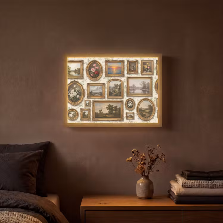 Bloemen - Roze - Stilleven - Klassiek Light Box met batterij (Wandlamp) middel -sfeer4