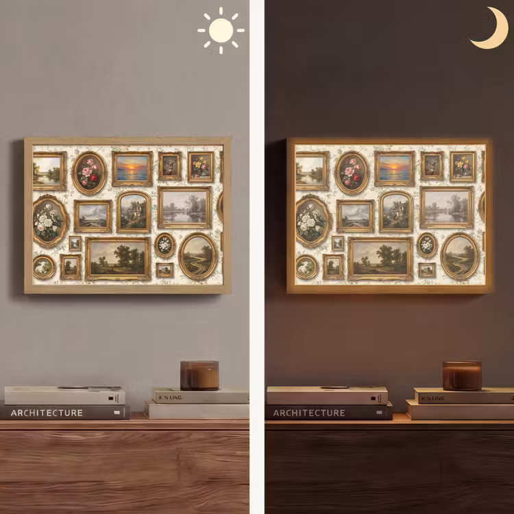 Bloemen - Roze - Stilleven - Klassiek Light Box met batterij (Wandlamp) middel -sfeer3