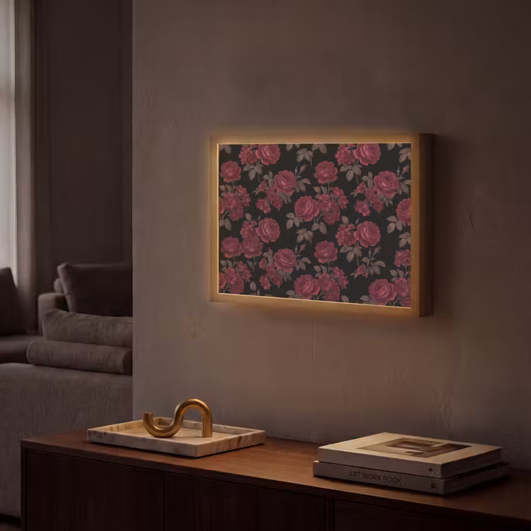 Bloemen - Roos - Patroon - Klassiek - Rood Light Box met batterij (Wandlamp) middel -sfeer1