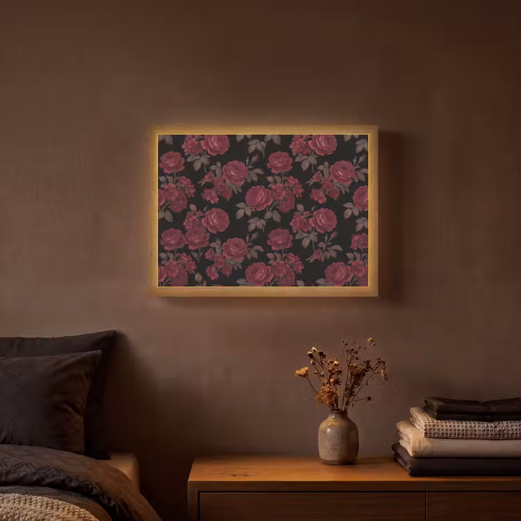 Bloemen - Roos - Patroon - Klassiek - Rood Light Box met batterij (Wandlamp) middel -sfeer4