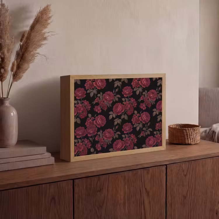 Bloemen - Roos - Patroon - Klassiek - Rood Light Box met batterij (Wandlamp) middel -sfeer2