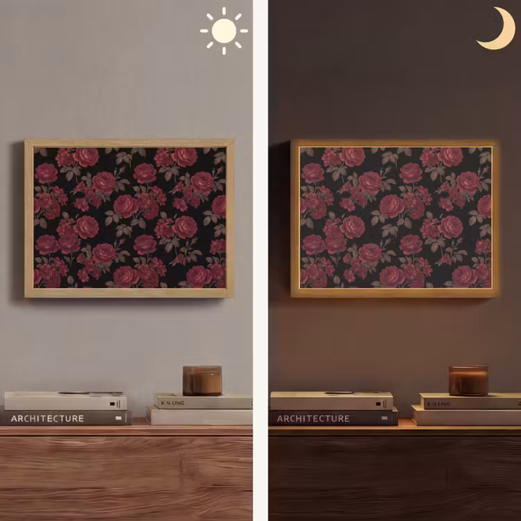 Bloemen - Roos - Patroon - Klassiek - Rood Light Box met batterij (Wandlamp) middel -sfeer3
