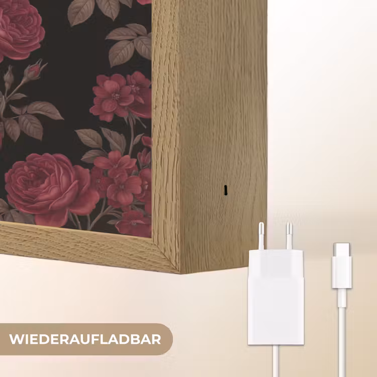 Bloemen - Roos - Patroon - Klassiek - Rood Light Box met batterij (Wandlamp) middel -USP_websiteoplaadbaarDE