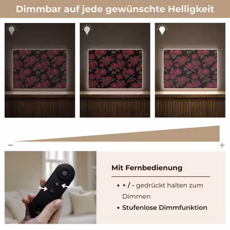 Bloemen - Roos - Patroon - Klassiek - Rood Light Box met batterij (Wandlamp) middel -USP_dimbaarDE