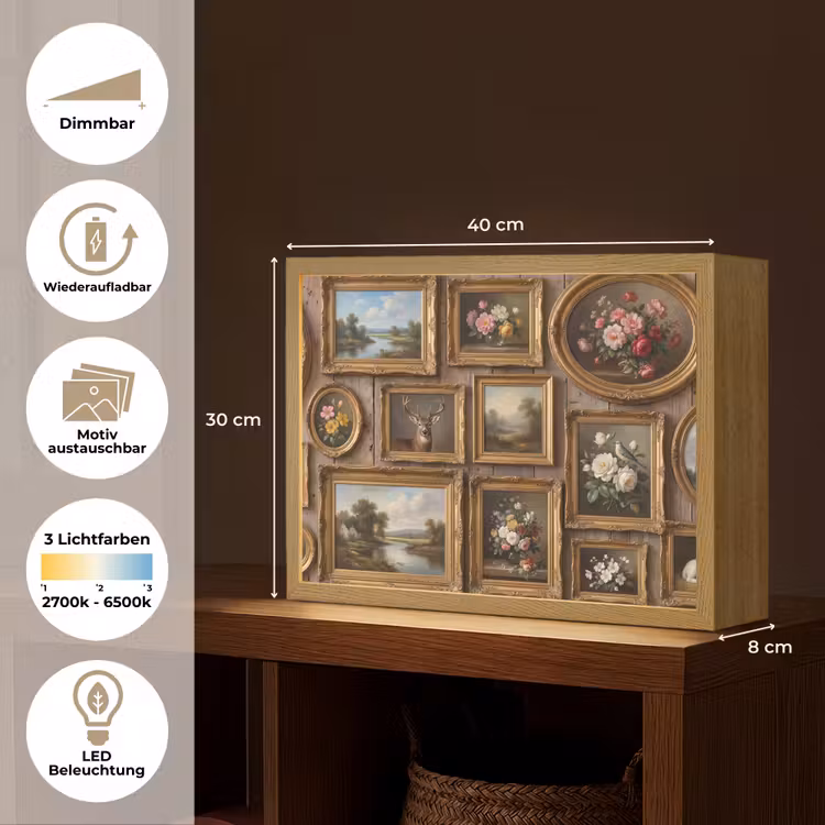 Bloemen - Rozen - Klassiek - Vaas - Kleurrijk Light Box met batterij (Wandlamp) middel -USP_websiteoverzichtDE
