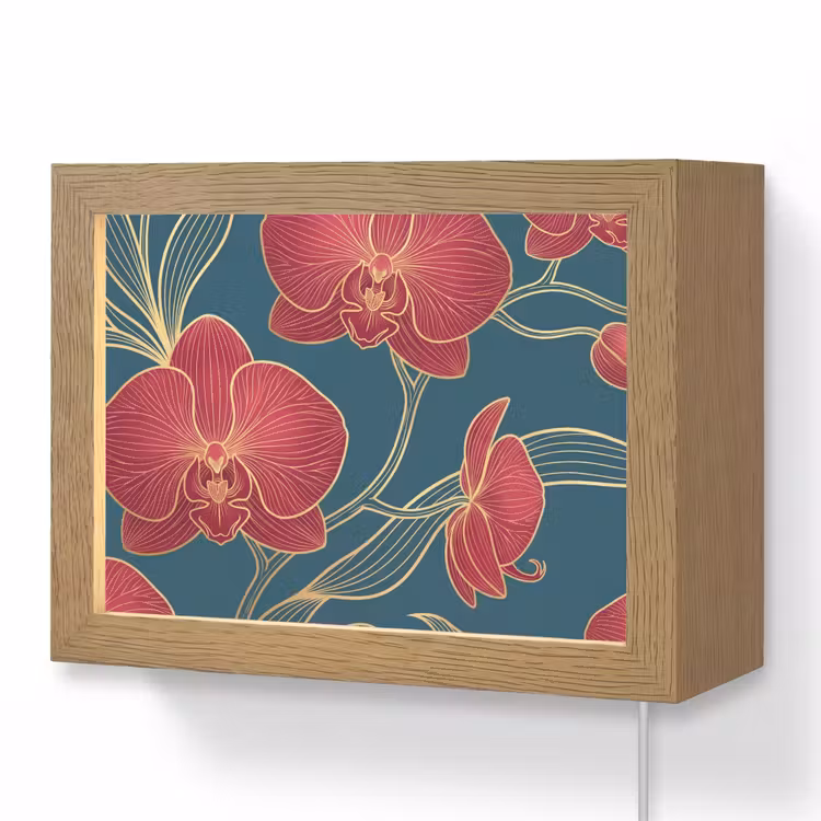 Lightbox - Wandleuchte - Blumen – Rot – Gold - Bloemen - Rood - Goud Light Box met kabel (Wandlamp) klein