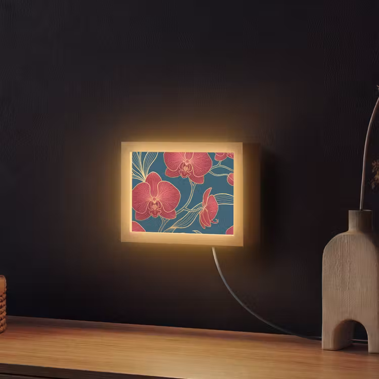 Lightbox - Wandleuchte - Blumen – Rot – Gold - Bloemen - Rood - Goud Light Box met kabel (Wandlamp) klein