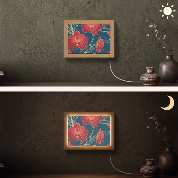 Lightbox - Wandleuchte - Blumen – Rot – Gold - Bloemen - Rood - Goud Light Box met kabel (Wandlamp) klein