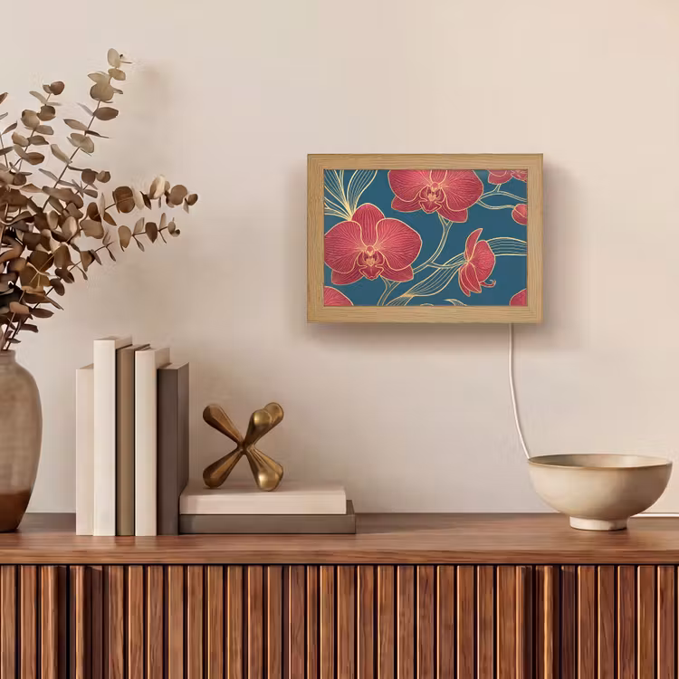 Lightbox - Wandleuchte - Blumen – Rot – Gold - Bloemen - Rood - Goud Light Box met kabel (Wandlamp) klein