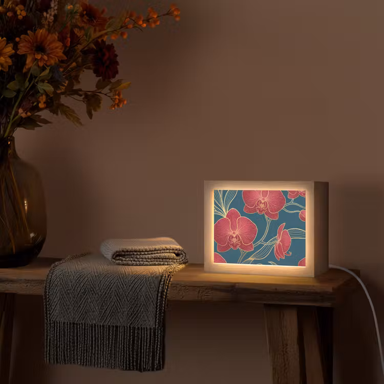 Lightbox - Wandleuchte - Blumen – Rot – Gold - Bloemen - Rood - Goud Light Box met kabel (Wandlamp) klein