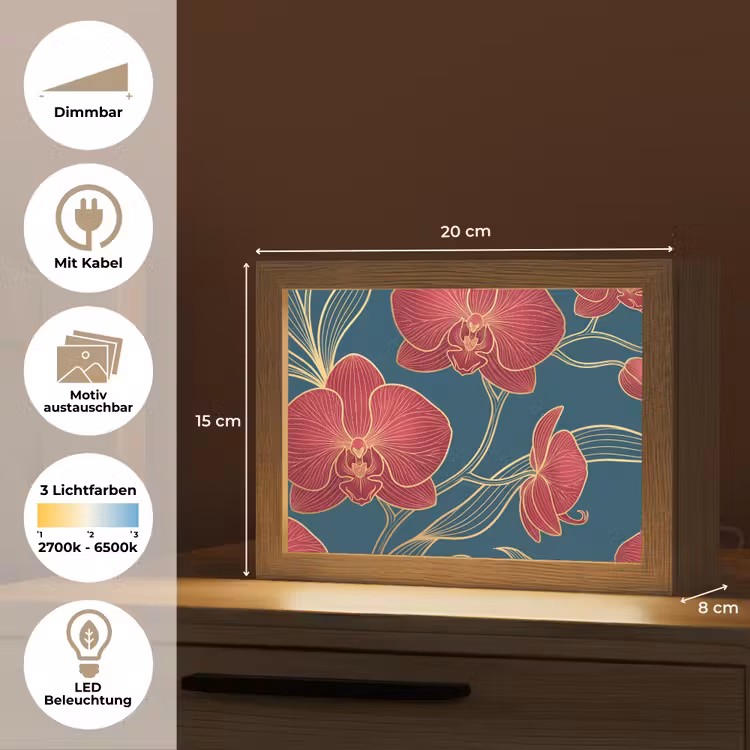 Lightbox - Wandleuchte - Blumen – Rot – Gold - Bloemen - Rood - Goud Light Box met kabel (Wandlamp) klein