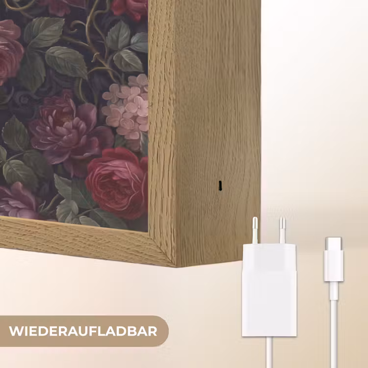 Bloemen - Rood - Klassiek - Donker - Patroon Light Box met batterij (Wandlamp) middel -USP_websiteoplaadbaarDE