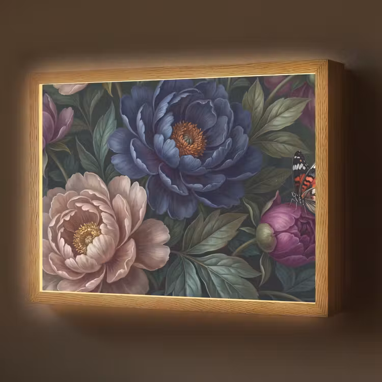 Bloemen - Vlinder - Natuur - Modern - Paars Light Box met batterij (Wandlamp) middel -z3d_website
