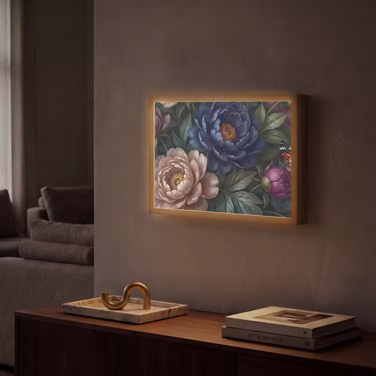 Bloemen - Vlinder - Natuur - Modern - Paars Light Box met batterij (Wandlamp) middel -sfeer1