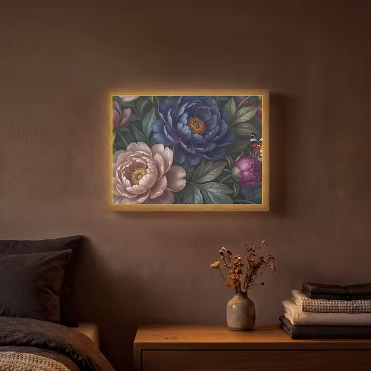 Bloemen - Vlinder - Natuur - Modern - Paars Light Box met batterij (Wandlamp) middel -sfeer4