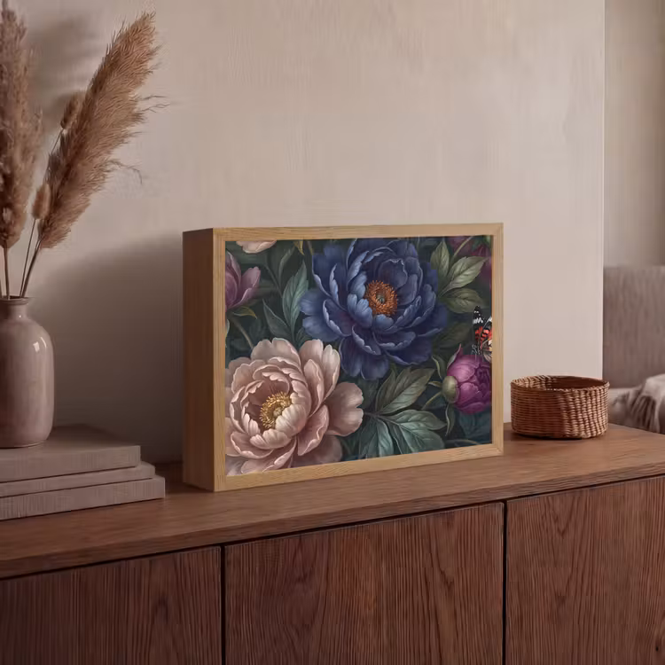 Bloemen - Vlinder - Natuur - Modern - Paars Light Box met batterij (Wandlamp) middel -sfeer2