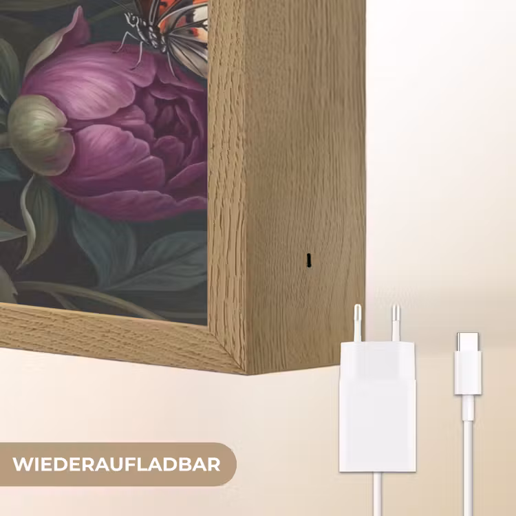 Bloemen - Vlinder - Natuur - Modern - Paars Light Box met batterij (Wandlamp) middel -USP_websiteoplaadbaarDE