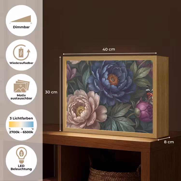Bloemen - Vlinder - Natuur - Modern - Paars Light Box met batterij (Wandlamp) middel -USP_websiteoverzichtDE