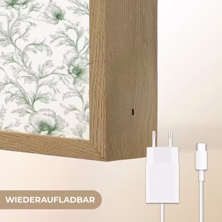 Bloemen - Getekend - Groen Light Box met batterij (Wandlamp) middel 907 -USP_websiteoplaadbaarDE