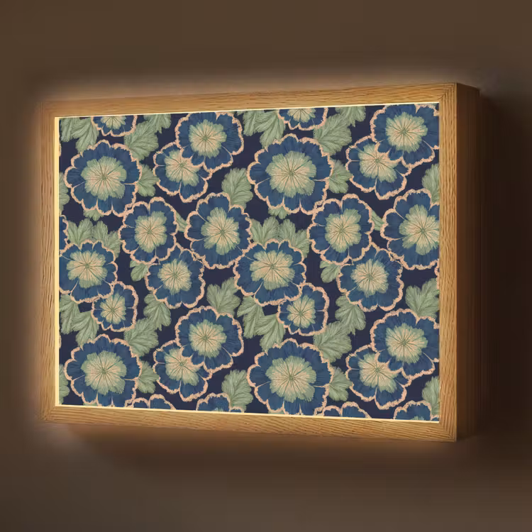 Bloemen - Borduurwerk - Patroon - Blauw - Groen Light Box met batterij (Wandlamp) middel 907 -z3d_website