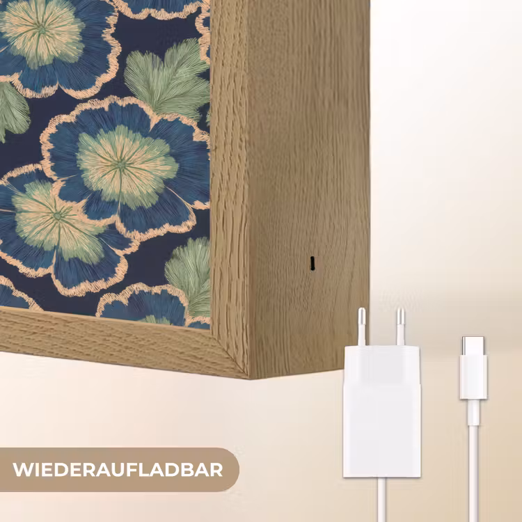 Bloemen - Borduurwerk - Patroon - Blauw - Groen Light Box met batterij (Wandlamp) middel 907 -USP_websiteoplaadbaarDE
