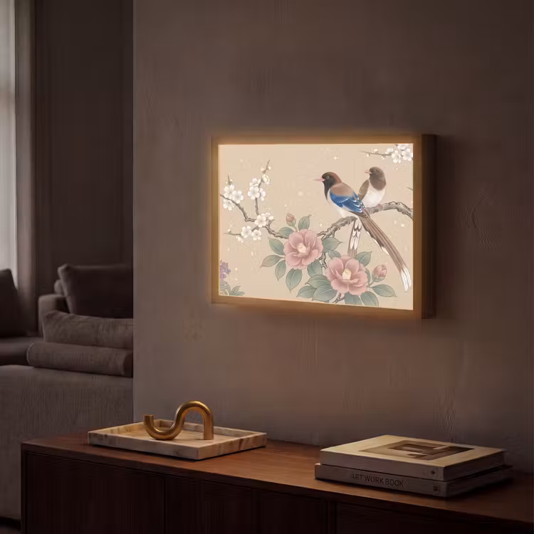 Bloemen - Vogels - Bloemen Light Box met batterij (Wandlamp) middel -sfeer1