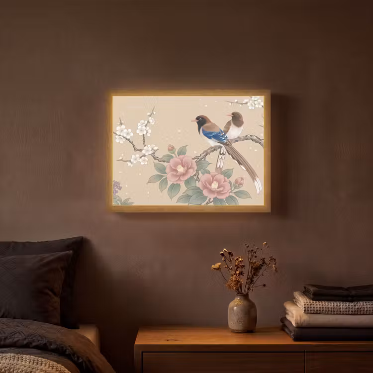 Bloemen - Vogels - Bloemen Light Box met batterij (Wandlamp) middel -sfeer4
