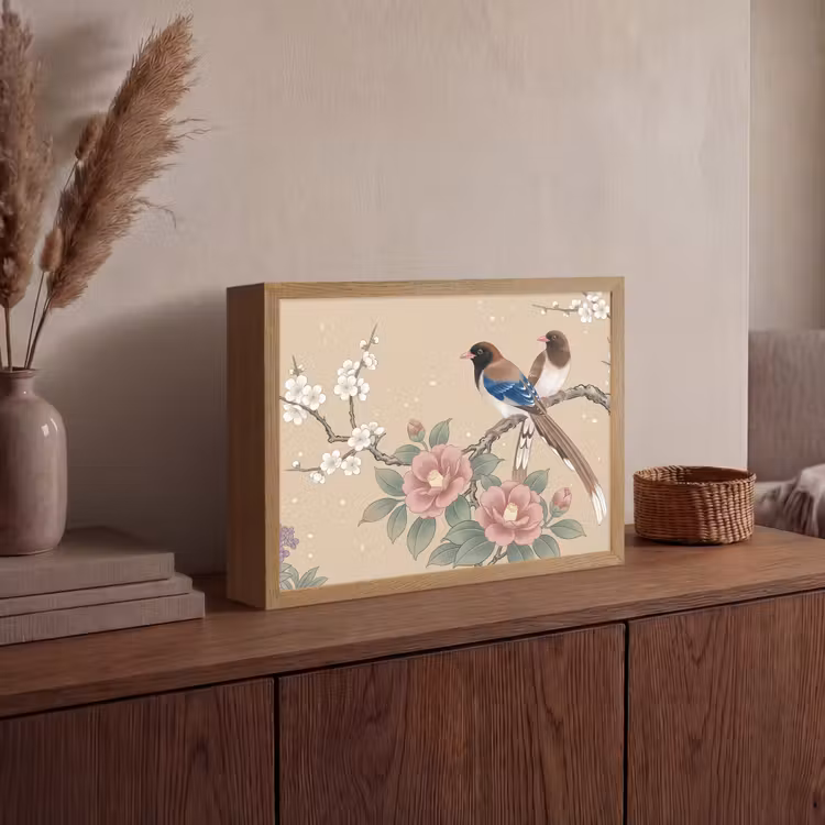 Bloemen - Vogels - Bloemen Light Box met batterij (Wandlamp) middel -sfeer2