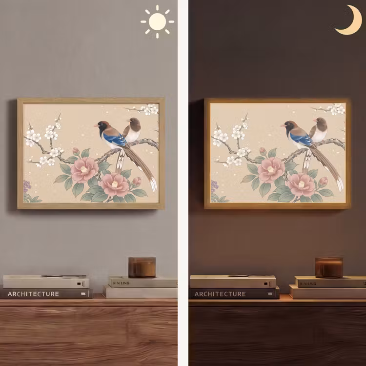 Bloemen - Vogels - Bloemen Light Box met batterij (Wandlamp) middel -sfeer3