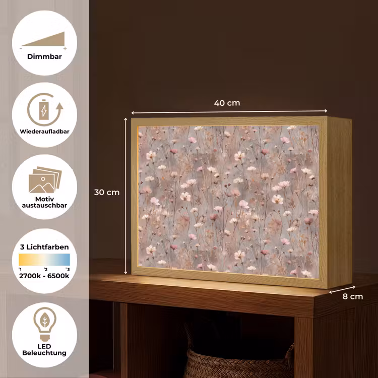 Bloemen - Wild - Pastel Light Box met batterij (Wandlamp) middel 907 -USP_websiteoverzichtDE