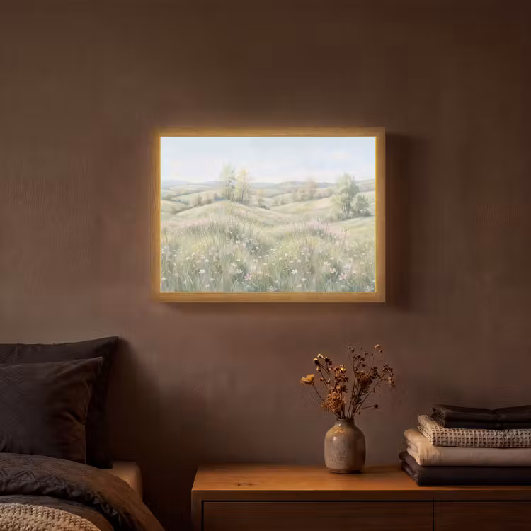Bloemen veld - Bloemen - Groen Light Box met batterij (Wandlamp) middel -sfeer4