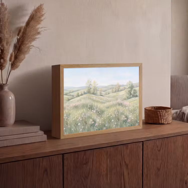 Bloemen veld - Bloemen - Groen Light Box met batterij (Wandlamp) middel -sfeer2