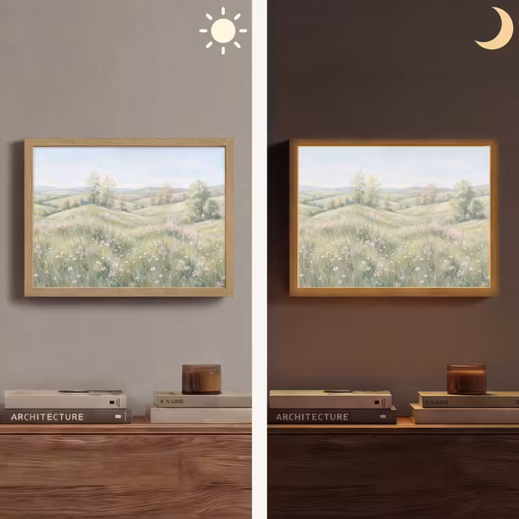 Bloemen veld - Bloemen - Groen Light Box met batterij (Wandlamp) middel -sfeer3