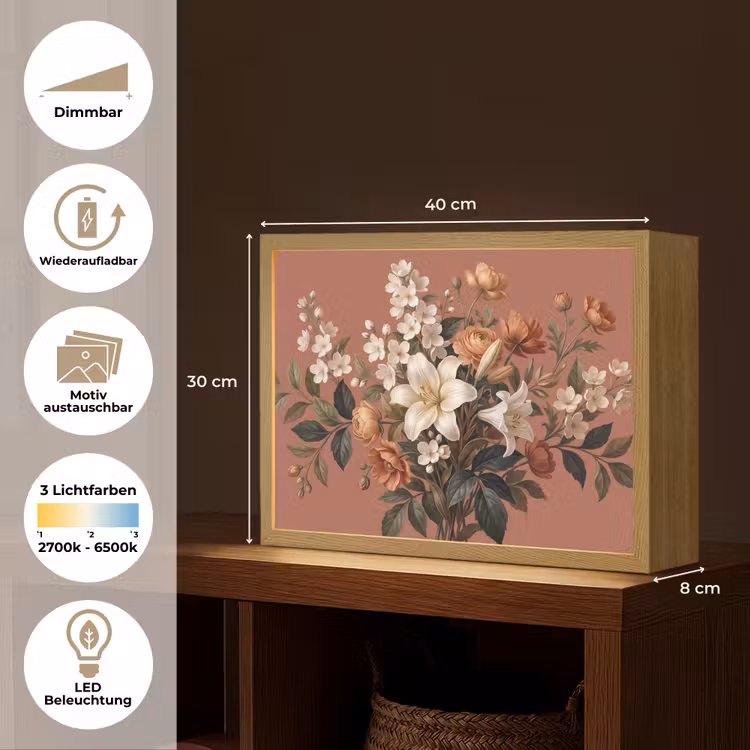 Boeket - Retro - Kleurrijk Light Box met batterij (Wandlamp) middel -USP_websiteoverzichtDE