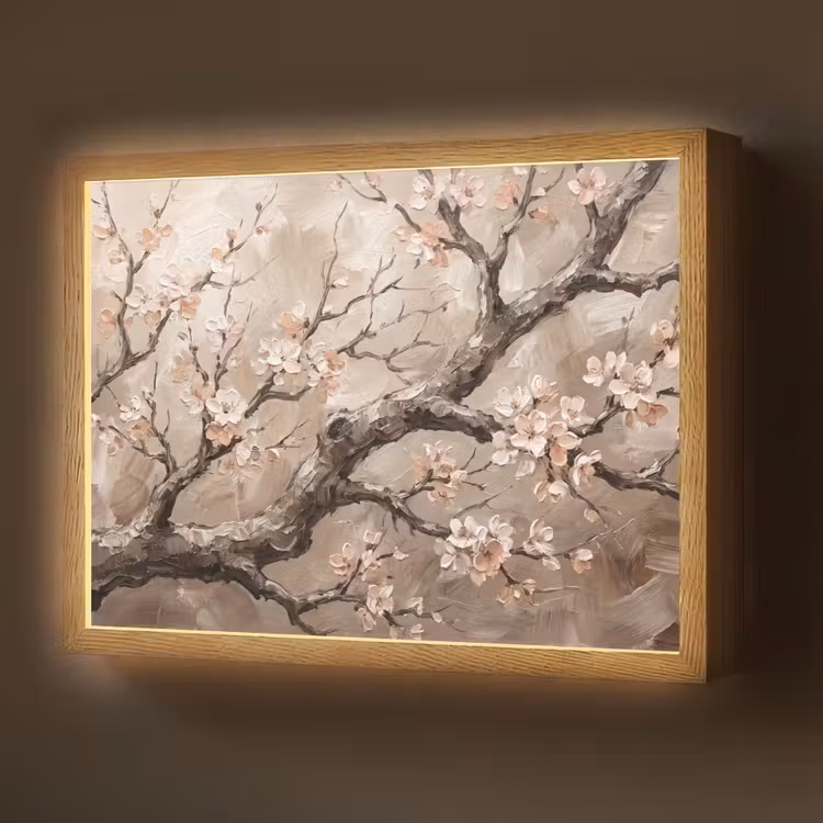 Bloesem - Takken - Schilderij - Beige - Serene Light Box met batterij (Wandlamp) middel -z3d_website