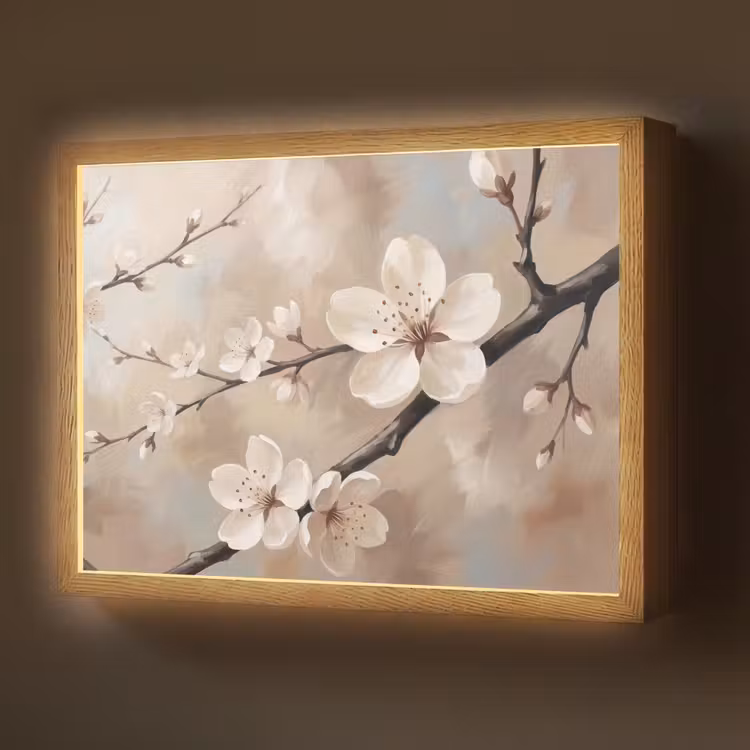 Bloesem - Takken - Schilderij - Beige - Serene Light Box met batterij (Wandlamp) middel -z3d_website